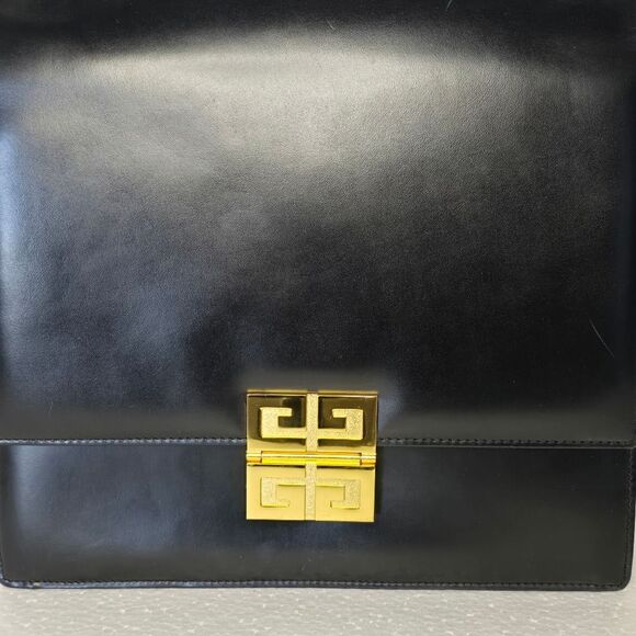 Givenchy Black Calfskin Leather Gold Logo Magnetic Snap Closure Top Handle Bag - Picture 2 of 12